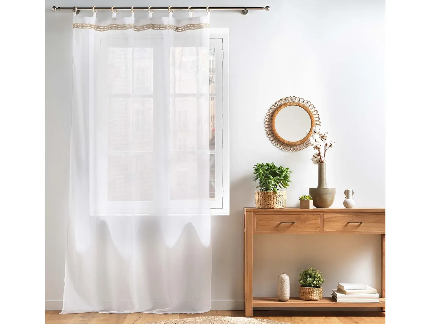 Douceur d'intérieur Ropa De Casa-Visillos con ojales de madera Blanco
