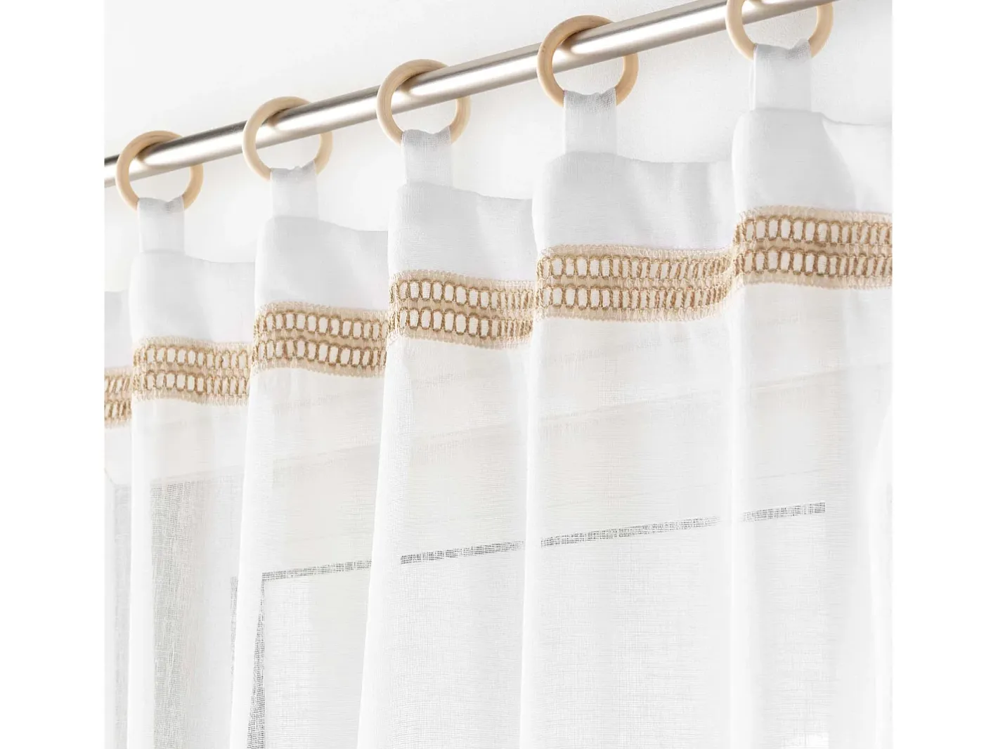 Douceur d'intérieur Ropa De Casa-Visillos con ojales de madera Blanco