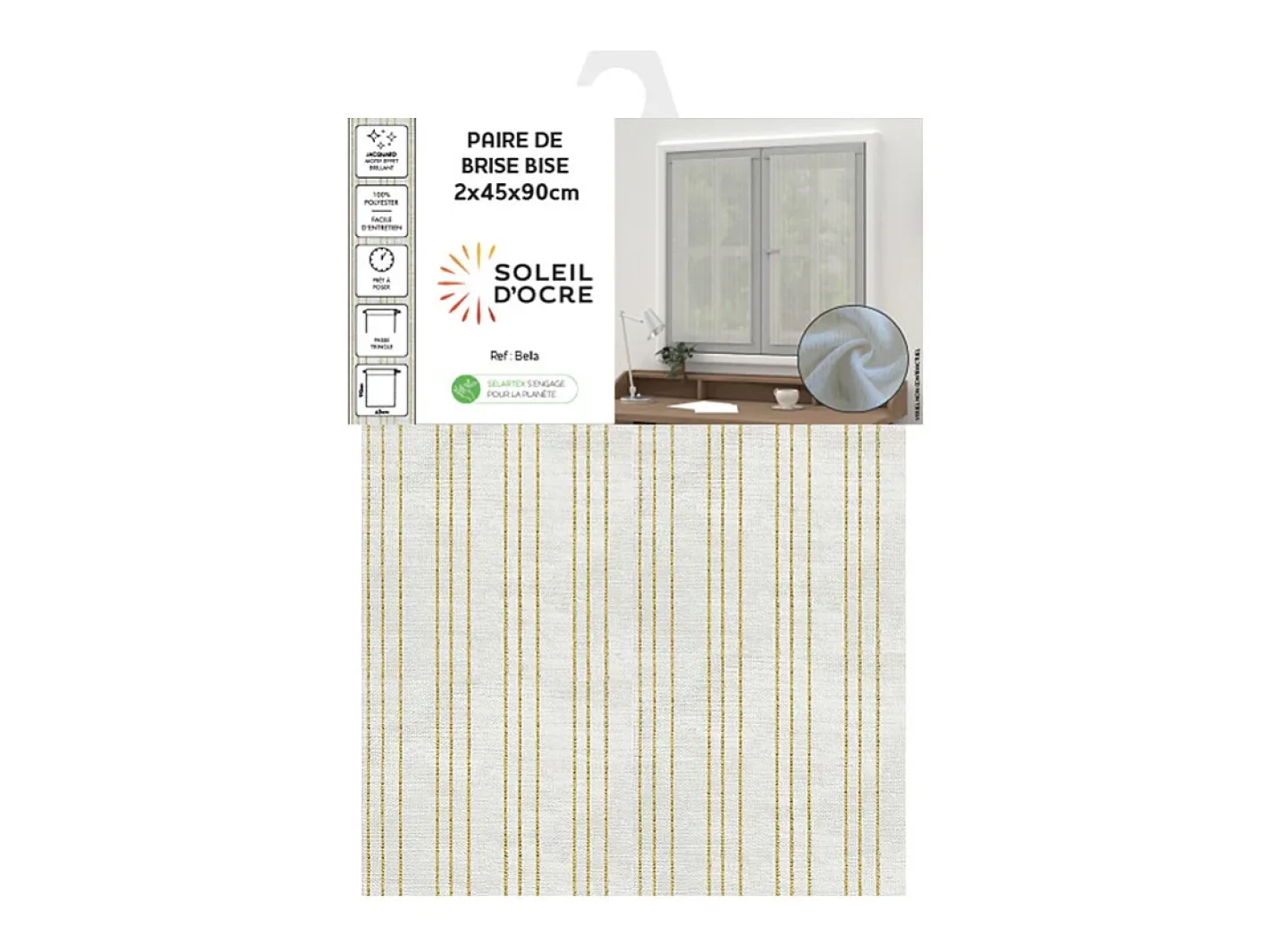 Soleil d'ocre Ropa De Casa-Visillos 45x90 cm BELLA oro, de Blanco