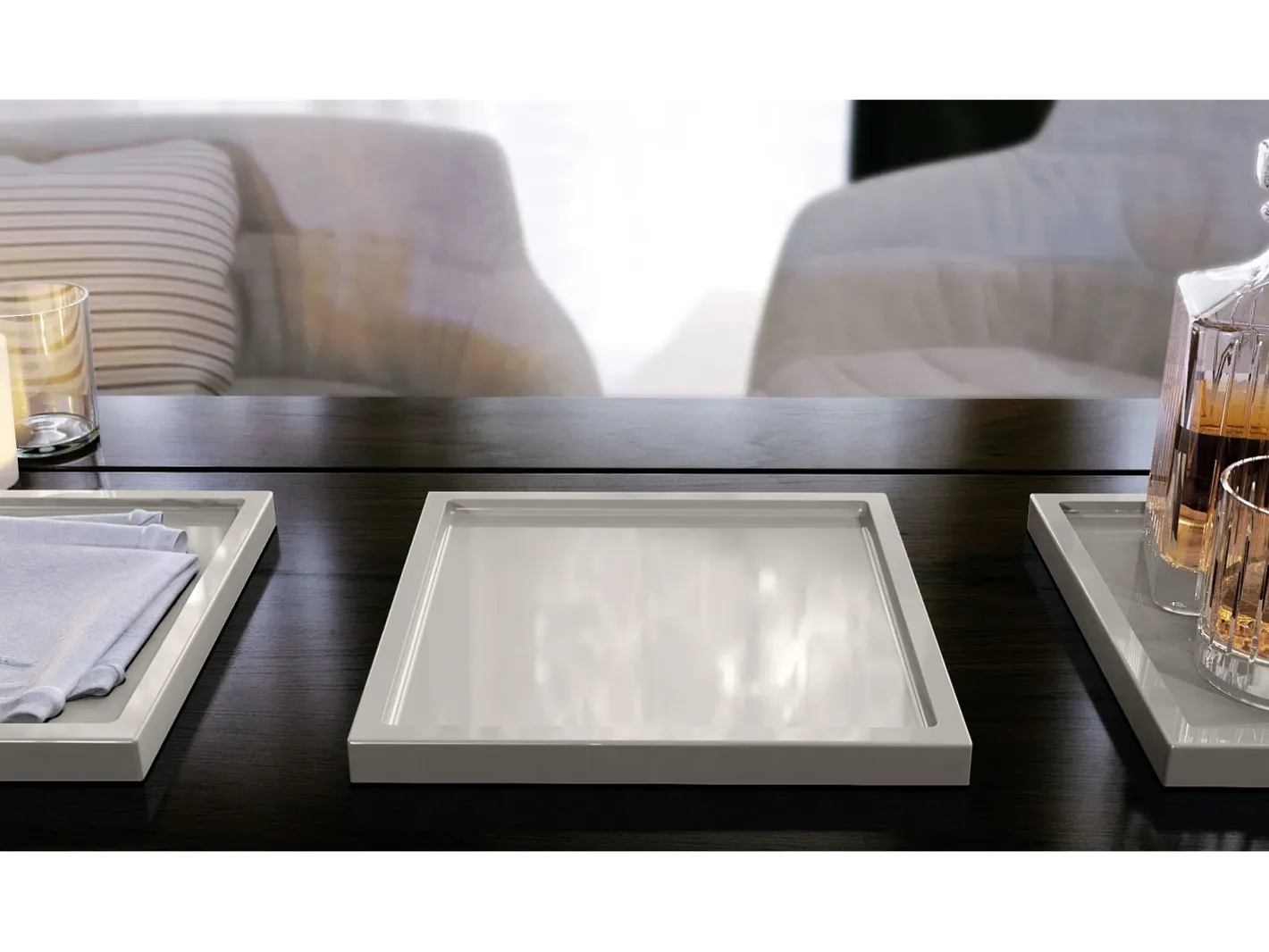 Vladon Cuenco decorativo Maya, moderno Plato decorativo cuadrado, Gris arena de alto brillo (20 x 1,8 x 20 cm) Beige