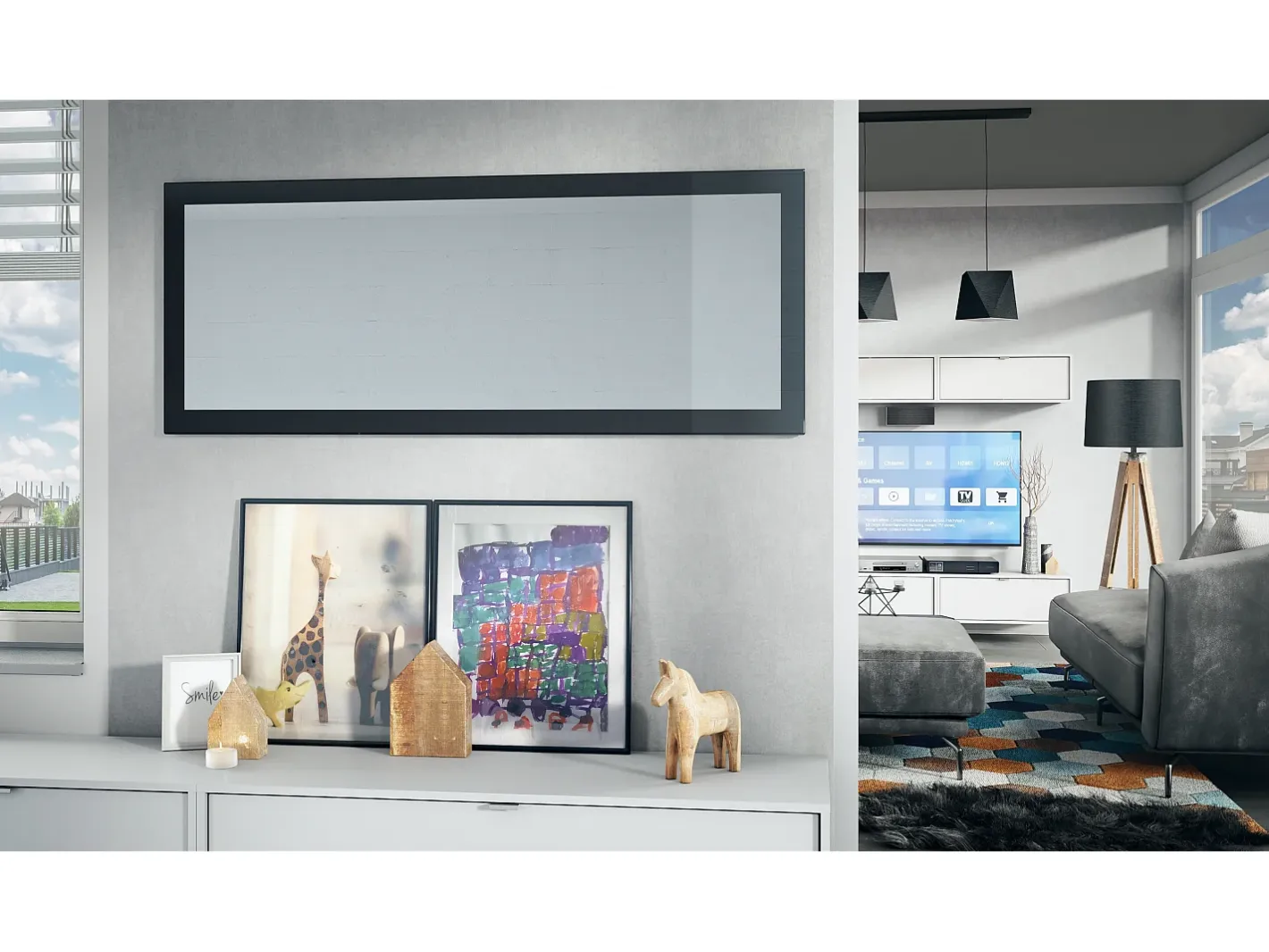 Vladon Espejo Lima, Espejo de pared con Marco moderno, Blanco de alto brillo (139 x 55 cm) Negro Online