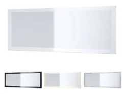 Outlet Vladon Espejo Lima, Espejo de pared con Marco moderno, Blanco de alto brillo (139 x 55 cm) Color natural oscuro