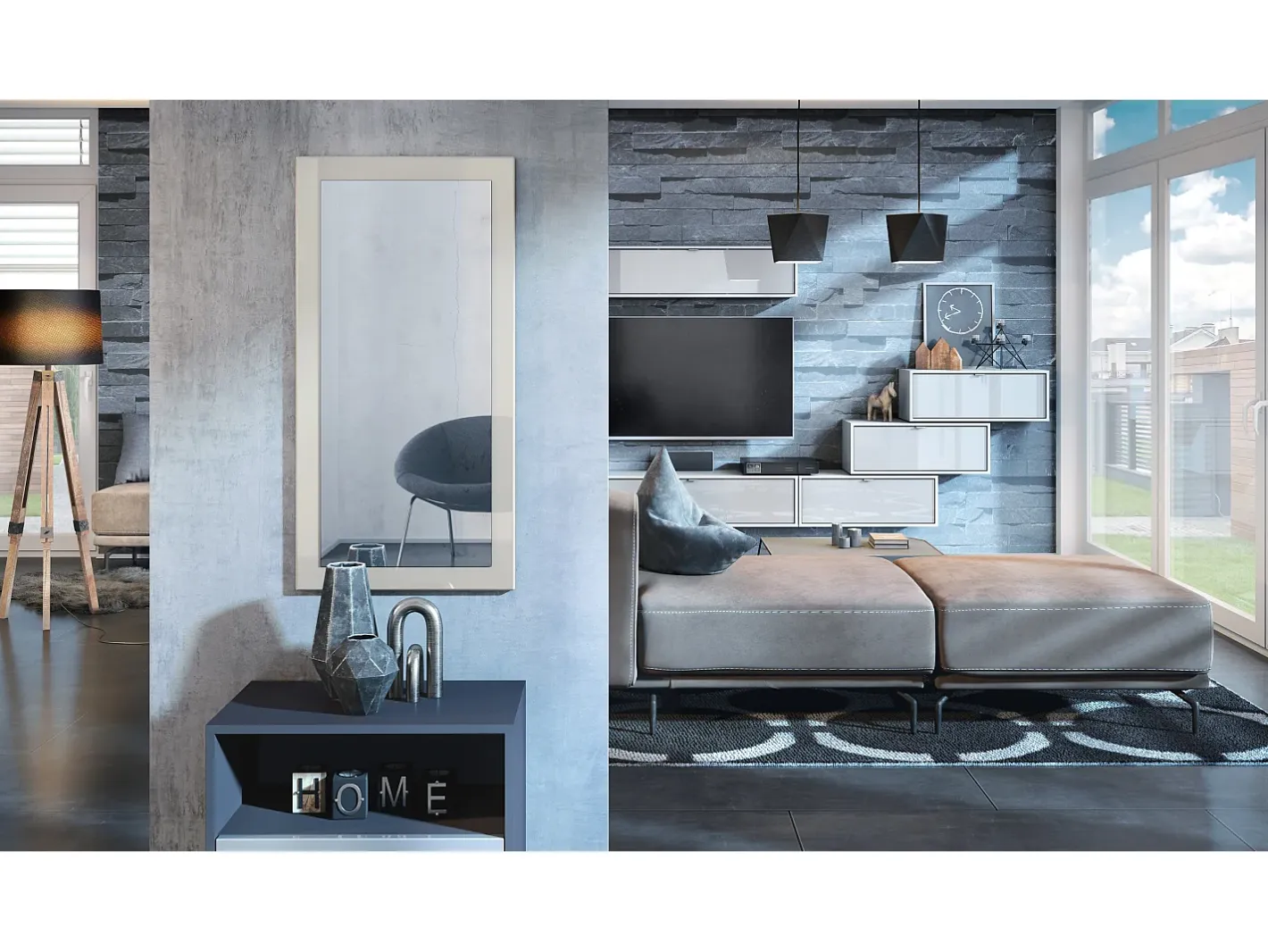 Espejo De Pared|Espejo-Vladon Espejo Lima, Espejo de pared con Marco moderno, Blanco de alto brillo (89 x 45 cm) Crema