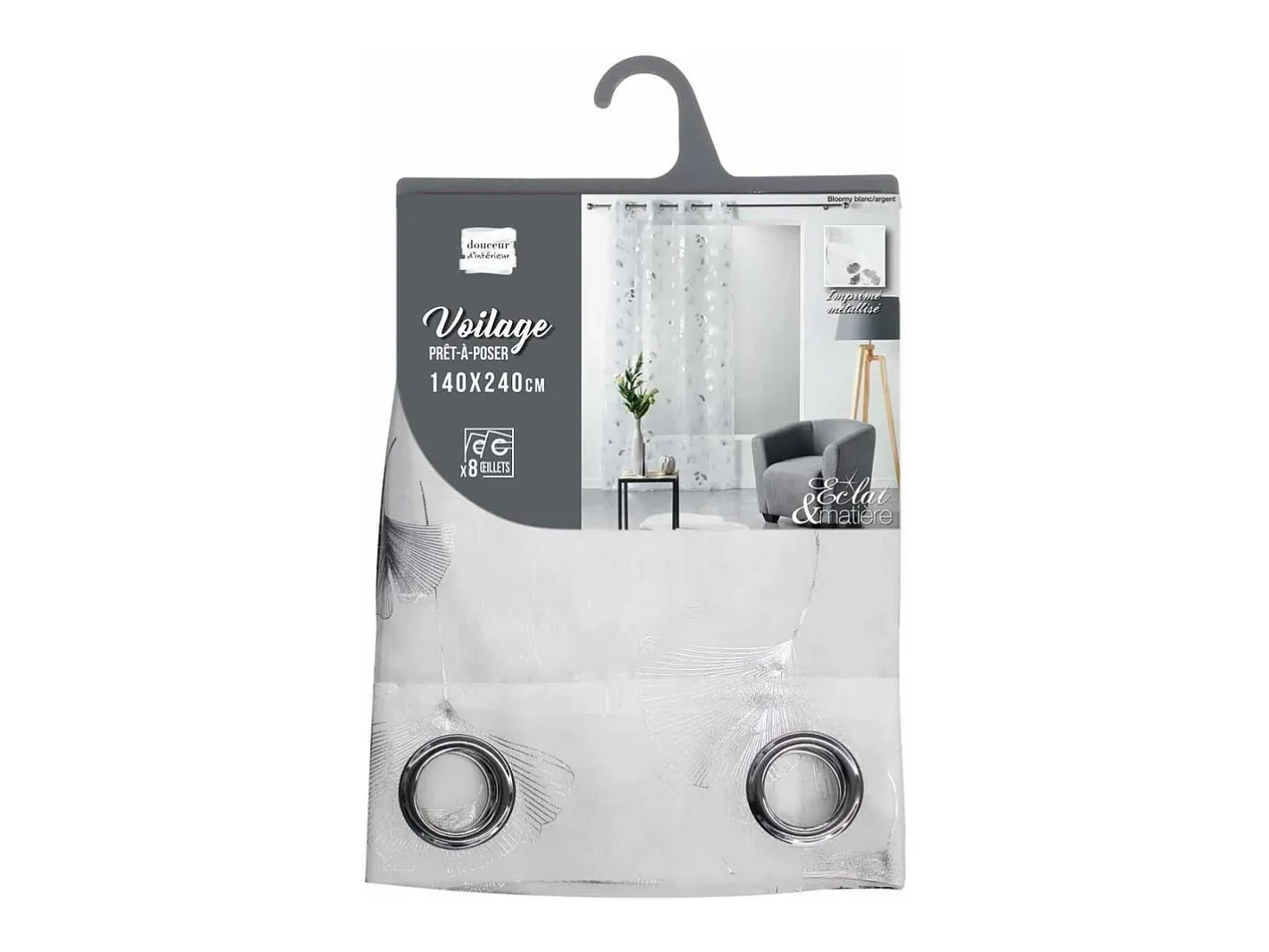 New Douceur d'intérieur Voile estampado metalizado Blanco
