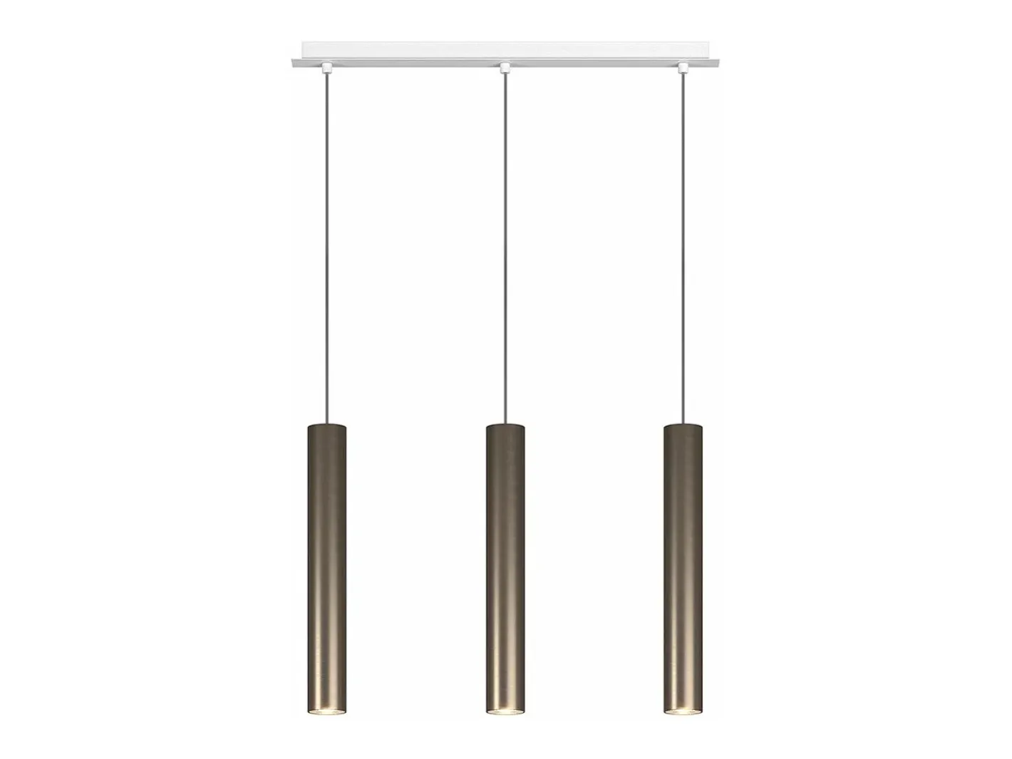 Lámpara Suspendida-Xena Sospensione 3 Luci Rettangolare Bronzo Con Cavo Cm.250 E Rosone Bianco Bronce