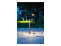 Iluminación Exterior-Zafferano - Farol solar para el hogar de 2 LED, 37,3 cm, lámpara de pared y mesa de 2 W con batería y sensor crepuscular - Corten Marru00f3n