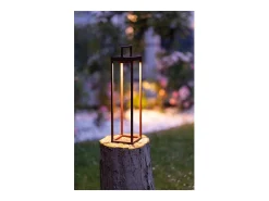 Iluminación Exterior-Zafferano - Farol solar para el hogar de 2 LED, 37,3 cm, lámpara de pared y mesa de 2 W con batería y sensor crepuscular - Corten Marru00f3n