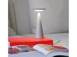 Lámpara De Mesa-Zafferano Damina - Lámpara de mesa LED recargable, regulador táctil, 8 h de duración de la batería, IP65 - Inalámbrica, acabado en aluminio Gris