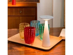 Zafferano Damina - Lámpara de mesa LED recargable, regulador táctil, 8 h de duración de la batería, IP65 - Inalámbrica, acabado en aluminio Blanco Online