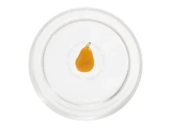Vaso-Zafferano Teca Frutta - Juego de 6 Vasos de Vidrio Borosilicato con Pera - Vaso de 35 cl con Doble Fondo Decorado a Mano, Fácilmente Lavable Transparente