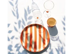 Online Zafferano Teca Frutta - Juego de 6 Vasos de Vidrio Borosilicato con Naranja - Vaso de 35 cl Doble Fondo Decorado a Mano, Fácilmente Lavable Transparente