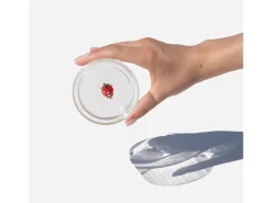 Zafferano Teca Frutta - Juego de 6 Vasos de Vidrio Borosilicato con Fresa - Vaso de 35 cl Doble Fondo Decorado a Mano, Fácilmente Lavable Transparente Hot