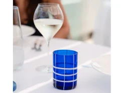 Vaso-Zafferano Twiddle - Juego de 6 vasos de vidrio soplado azul, 35 cl - Vasos artesanales con decoración blanca, aptos para lavavajillas Transparente