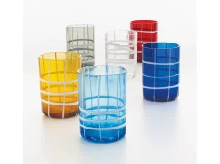 Vaso-Zafferano Twiddle - Juego de 6 copas de aguamarina de vidrio soplado, 35 cl - Vasos artesanales con decoración blanca, aptos para lavavajillas Transparente